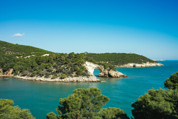 Fototapeta premium San Felice rock arch (Architello) in the Gargano National Park, Vieste in Italy