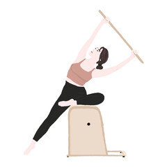 Pilates chair pose - a concept illustration of people doing pilates