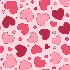 Fototapeta na wymiar Seamless pattern of simple pink hearts for wrapping paper or fabric. Vector illustration
