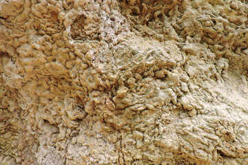 A brown and orange sedimentary rock containing sulfur and pyrite