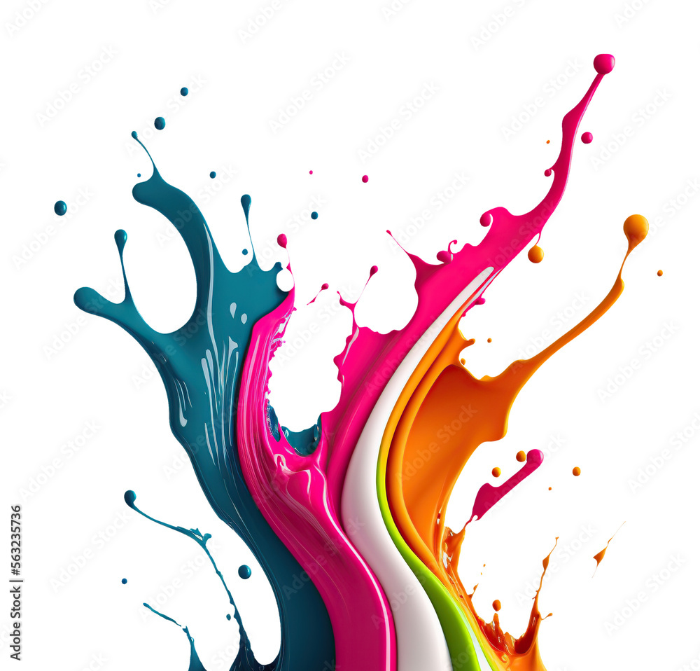 Wall mural colorful paint splash. isolated design element on the transparent background. generative ai.