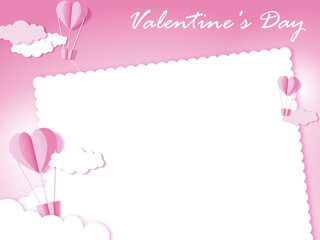 illustration valentine's day love day card pink heart in balloon and pink sky.