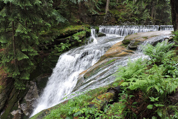An upper part of the Szklarka Waterfall, the waterfall in the Polish part of The Karkonosze...