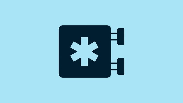 Blue Medical symbol of the Emergency - Star of Life icon isolated on blue background. 4K Video motion graphic animation