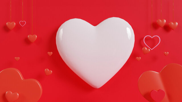 Valentine's day design, festival of love, web poster, flyer, modern brochure, greeting card, red background. 3D render.