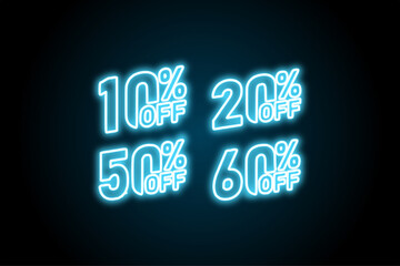 Neon glowing sale tags discount icon set