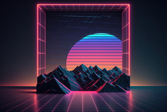 Synthwave background. Generative AI