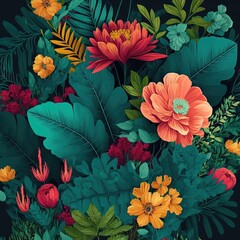 botanique florale fleurs plantes, feuilles et pétales. Palette colorée de la nature.