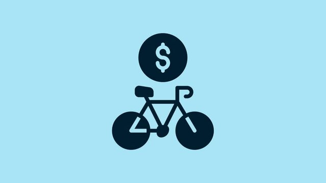 Blue Bicycle rental mobile app icon isolated on blue background. Smart service for rent bicycles in the city. Mobile app for sharing system. 4K Video motion graphic animation