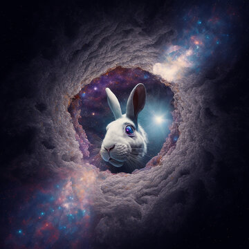 Rabbit in Nebula, Generative AI, Illustration