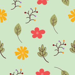 Vector seamless pattern background with flowers, colorful pattern, leaf flower illustration. 