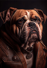 Obraz premium Bulldog wearing leather jacket - Dog Breed Portrait