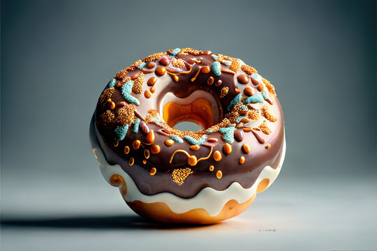 A Donut With Suger Sprinkles and Chocolate, Copy Space, Generative Ai