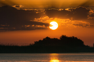 Colorful sunrise in Danube Delta reservation 