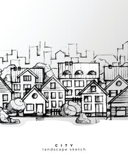 City scape hand drawing. Vector illustration