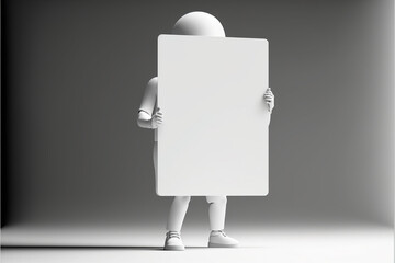 A 3d Minimal Man with A3 Sized white board, Copy Space, Generative Ai