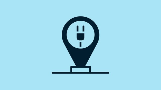 Blue Charging parking electric car icon isolated on blue background. 4K Video motion graphic animation