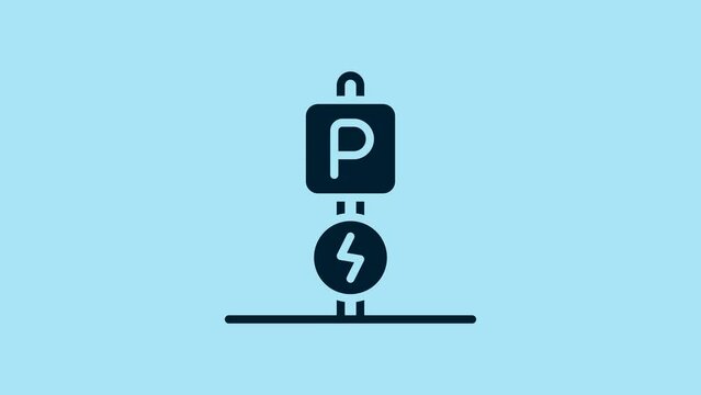Blue Charging parking electric car icon isolated on blue background. 4K Video motion graphic animation
