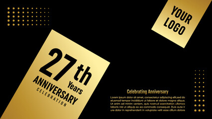 27th Anniversary Celebration template design with gold color for anniversary celebration event, invitation card, greeting card, banner, poster, flyer, book cover. Vector Template