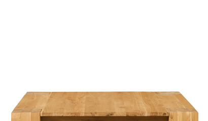 Wooden table top surface isolated over white background. Solid wood furniture close view 3D illustration