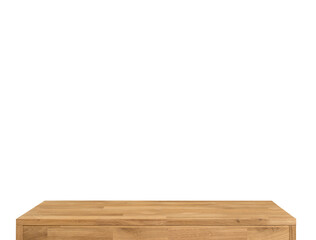 Wooden table top surface isolated over white background. Solid wood furniture close view 3D illustration. Empty table top cooking presentation template