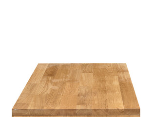 Wooden table top surface isolated over white background. Solid wood furniture close view 3D illustration. Empty table top cooking presentation template