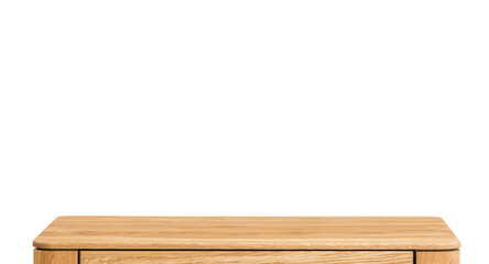Wooden table top surface isolated over white background. Solid wood furniture close view 3D illustration. Empty table top cooking presentation template