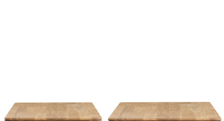 Wooden table top surface isolated over white background. Solid wood furniture close view 3D illustration. Empty table top cooking presentation template