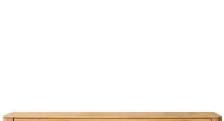 Wooden table top surface isolated over white background. Solid wood furniture close view 3D illustration. Empty table top cooking presentation template