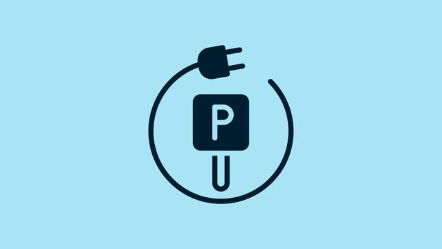 Blue Charging parking electric car icon isolated on blue background. 4K Video motion graphic animation