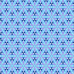 Abstract mosaic fabric background of simple geometric shapes in cool blue, lilac violet colors