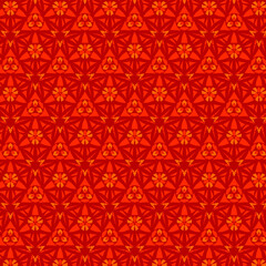 Abstract mosaic pattern with orange, light and dark red geometric stylized floral motifs