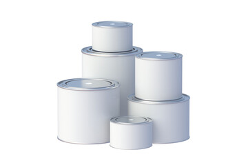 Heap of paint cans isolated on white background. 3d render