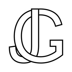 Logo sign gj jg icon, double letters, logotype g j