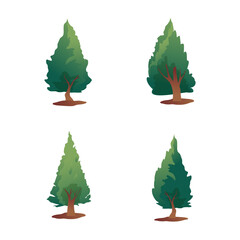 Collection set of green tree vector icon on white background illustration