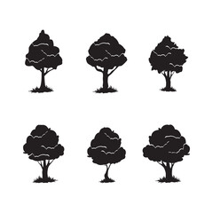 Collection set of tree vector icon silhouette