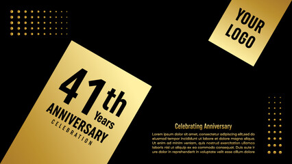 41th Anniversary Celebration template design with gold color for anniversary celebration event, invitation card, greeting card, banner, poster, flyer, book cover. Vector Template