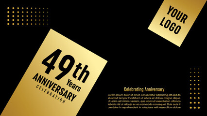 49th Anniversary Celebration template design with gold color for anniversary celebration event, invitation card, greeting card, banner, poster, flyer, book cover. Vector Template