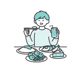 暴飲暴食する男性のイラスト素材