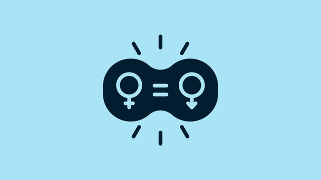 Blue Gender equality icon isolated on blue background. Equal pay and opportunity business concept. 4K Video motion graphic animation