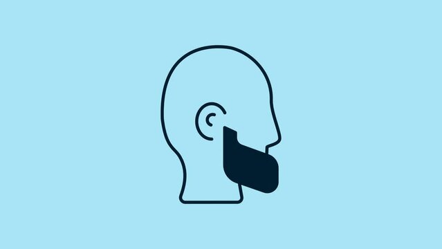 Blue Mustache and beard icon isolated on blue background. Barbershop symbol. Facial hair style. 4K Video motion graphic animation