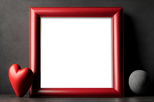 3D Render of Realistic Photo Frame With Image Placeholder, Shiny Red Heart.