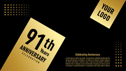 91th Anniversary Celebration template design with gold color for anniversary celebration event, invitation card, greeting card, banner, poster, flyer, book cover. Vector Template