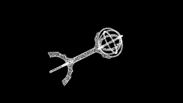 3D abstract astrolabe consisting of small particles rotates along 3 axes 60FPS. Science historic concept. Tutorial Video. Abstract backdrop for logo, title, event, concept, presentation. 3D animation
