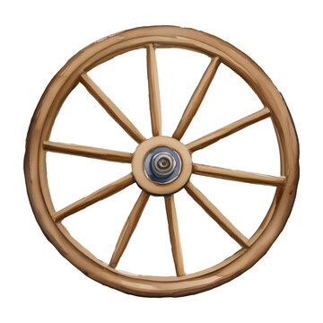 wooden wheel digital drawing with watercolor style illustration