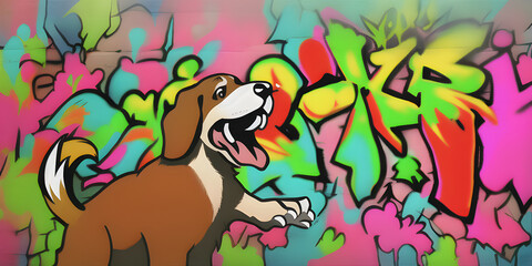 A cartoon graffiti drawing of a Beagle