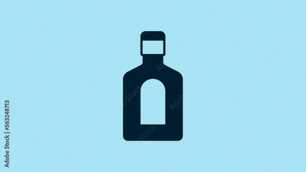 Sticker Blue Bottle of shampoo icon isolated on blue background. 4K Video motion graphic animation