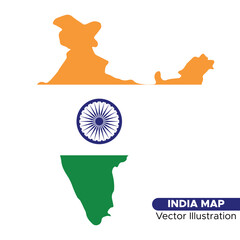 The Republic of India Map is made with Indian Flag colors. Happy Independence Day and Republic Day concept. Vector Illustration.