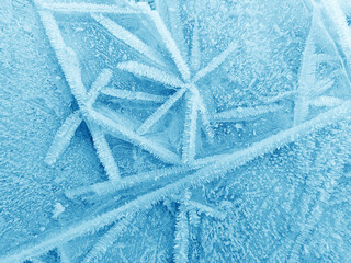 Bizarre ice on the frozen Baltic Sea in winter closeup