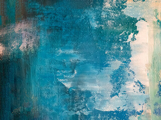 Abstract blurred background in blue and white tone. Fragment of a drawing on canvas.